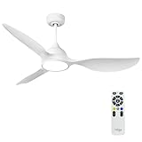 reiga 132cm Weißer Deckenventilator mit Dimmbarer Beleuchtung und...