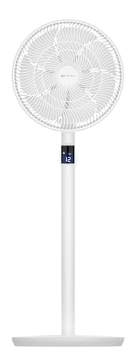 MYCARBON Ventilador de Pie Silencioso 20 dB Motor DC 23W Circulador Ventilador Bajo Consumo 14'' 12 Velocidades, Temporizador 12h, Oscilación 120°, Altura Ajustable, con Mando