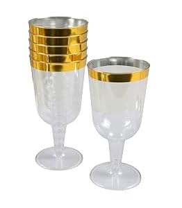 Homéa, Set de 6 Verres à Vin en Plastique Réutilisable 18Cl Lisere Or