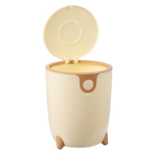 Image of uxcell Mini Desktop Trash Can Press-Type Countertop Wastebasket with Lid, Plastic Trash Can for Bathroom Bedroom Dressing Table Living Room Kitchen Office (Yellow)