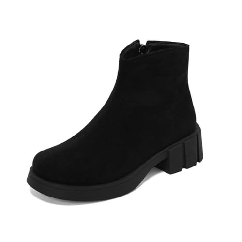 Women's Round Toe Flat Ankle Zip Chelsea Leather Suede Low Chunky Heel Winter Warm Work Wide Calf Booties