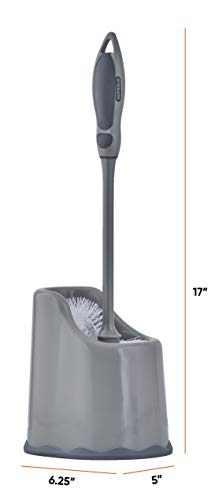 Image of Superio Toilet Bowl Brush and Holder with Under Rim Cleaner for Bathroom, Toilet Brush and Caddy with Non Scratch Bristles and Under Rim Lip Brush, Grey (2 Pack)