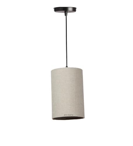 Image of Cylinder Print Hanging Shade Classic Pendant Cylinder Lamp Shade, Decorative Light Lamp, Hanging Spotlight with Fixture (Beige) Black Canopy