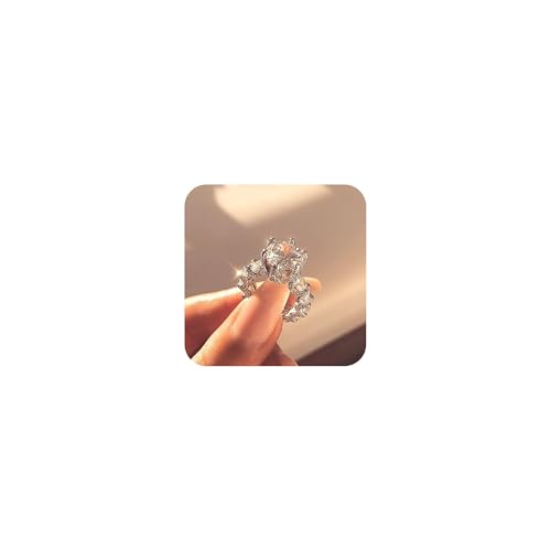 LRGKMCWTOB Fashion 925 Sterling Silver CZ Ring, Wedding Band Cubic Zirconia Half Eternity Stackable Engagement Ring, Dainty Cut Halo Solitaire Engagement Imitation Diamond Ring Size 6