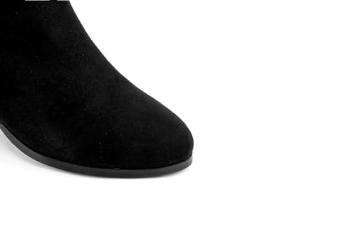 ANN CREEK Women's 'Orizea' Low Block Heel Beehive Patterned Straps Faux Suede Boots4