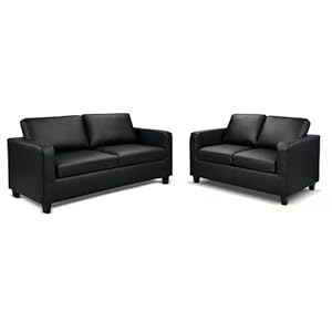 WeDoSofas – Luxurious Black Leather 3 Seater & 2 Seater Sofa Set – Modern, 5 Seat, Living Room Sofa Set