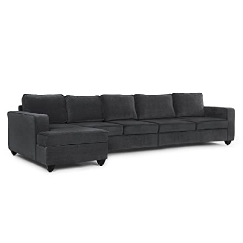 Image of Wakefit Sofa Set | 3 Year Warranty | Sofa 3 Seater, 3 Seater Sofa for Living Room, Wooden Sofa Set, 4 Seater + Right Aligned, Sofa for Living Room - Napper(Malphino : Smoke Grey)