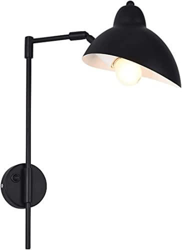 Luz de pared negra con brazo oscilante e interruptor para apliques modernos de metal