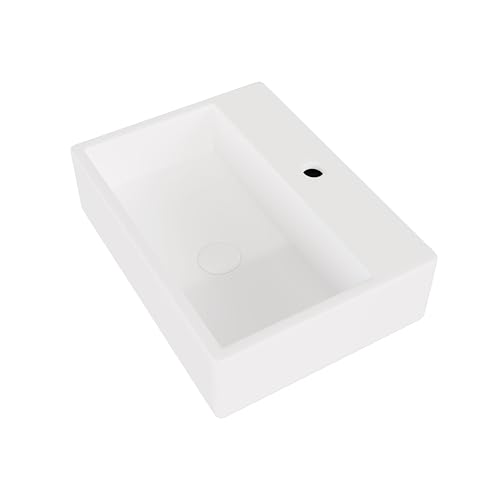 Eridanus Fregadero de cerámica para colgar en la pared, lavabo rectangular de porcelana vítrea en blanco brillante, lavabo de cerámica para lavabo, 490 x 360 x 135 mm