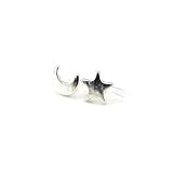 Pretty Smart Invisible Clip On Metal Stud Earrings for Non-Pierced Ears (Moon/Star Silver Tone)