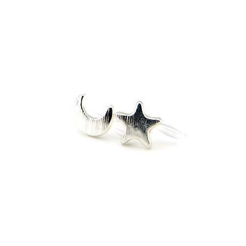 Pretty Smart Invisible Clip On Metal Stud Earrings For Non-Pierced Ears (Moon/Star Silver Tone) #TOP9
