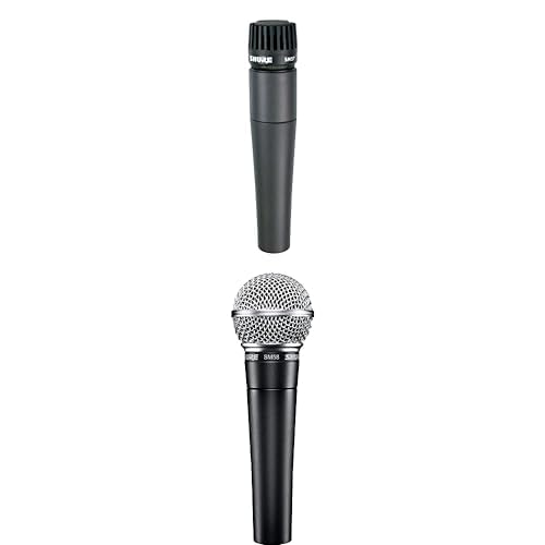 Shure SM57 Cardioid Dynamic Instrument Microphone with Pneumatic Shock Mount, A25D Mic Clip & SM58-LC Cardioid Dynamic Vocal Microphone with Pneumatic Shock Mount, Spherical Mesh Grille