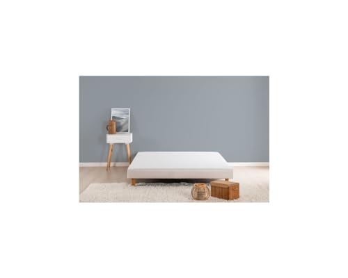 Sommier tapissier a Lattes 160 x 200 - Bois Massif Blanc + Pieds - DEKO DREAM Rakenne