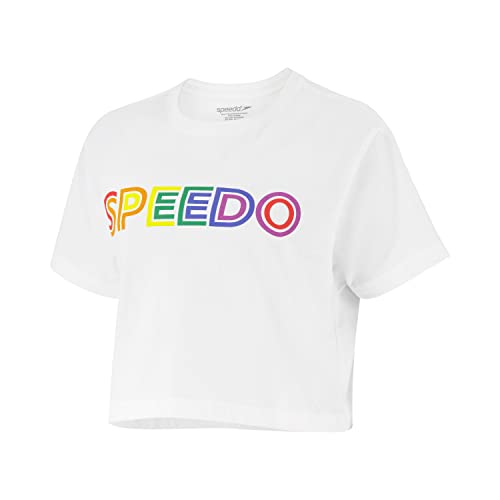T-shirt vintage Speedo crop top court col rond pour femme en coton style retro