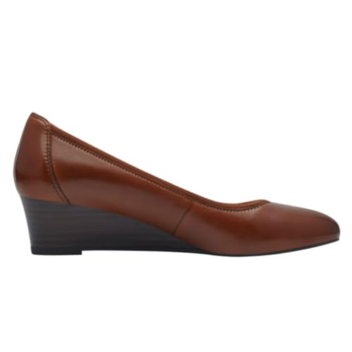 Women Comfortable Wedge Pumps Low Heel Closed Almond Toe Slip On Wedge Sandals Two-Toned Matte Leather Dress Shoes Office Ladies Work Wedding Party Dance Shoe Formal Classic Fall 4-11 M US4