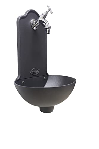 Fonderia Bongiovanni | Fontanella da giardino | Fontana a muro | Modello Malta| colore antracite | con rubinetto ottone cromato | per casa giardino | fontanella da esterno | fontana da giardino