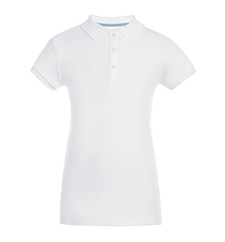 Tommy Hilfiger Big Short Sleeve Interlock Girls Fit Polo Shirt, Kids School Uniform Clothes, White, 12-14 #TOP3