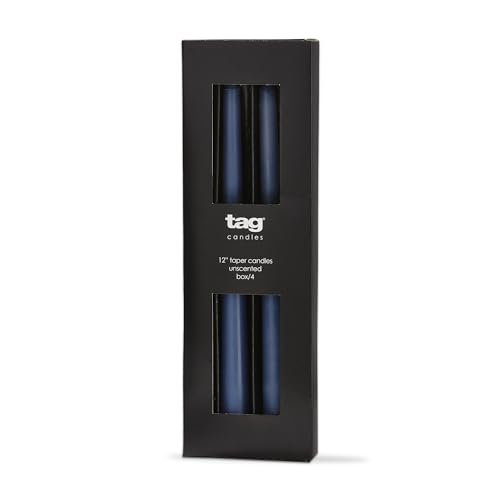 tag Color Studio 12" Traditional Taper Candle Blue Denim Set of 4 12in Taper Blue