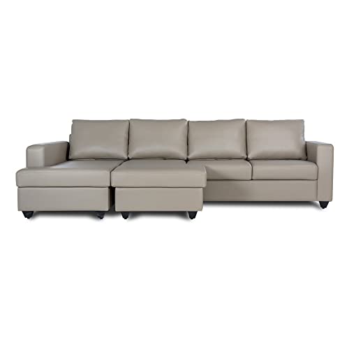 Image of Wakefit Napper L Shape Sofa Set (3 Seater + Left Aligned Chaise + Ottoman, Leatherette, Cappuccino Brown)
