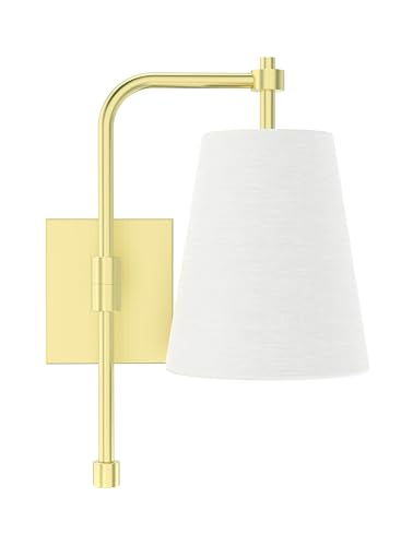 Image of 1-Light Wall Sconce, Brushed Gold Finish, Fabric Linen Shade, Adjustable Swing Arm, Hardwired Wall Mounted Light Fixture for Bedside, Living Room, Bathroom, Versatile Home Decor