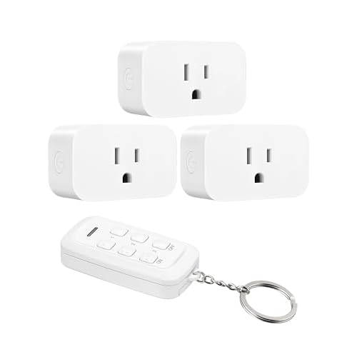 DEWENWILS Indoor Remote Control Outlet, Wireless Remote Outlets Switch, No Interference, 15A/1875W, 100FT RF Range, Compact Light Switch for Lamp,1 Remote 3 Outlets 1 Remote + 3 Outlet