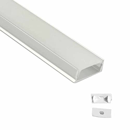 Image of 25x12mm LED Strip Light 1Meter Aluminium Rectangular Surface Profile Light Channels with Diffused Cover, End Caps and Mounting Clips Without LED Straight Linear - Corded Electric, White