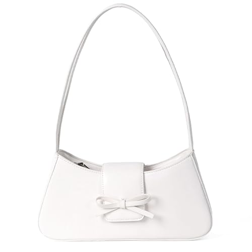 Shoulder Bag for Women, Hobo Handbags Trendy Y2K Purses Patent Leather Clutch Bag Cute Bow Purse White