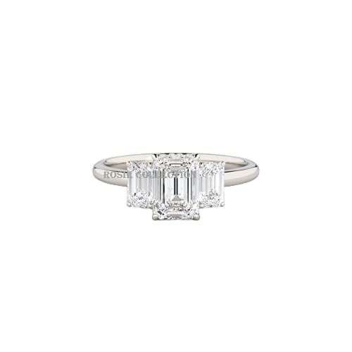 3 Stone Emerald Cut Cubic Zirconia 925 Sterling Silver Anniversary Engagement Ring