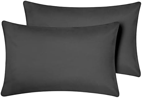 Oxford Homeware Black Pillow Cases 2 Pack Brushed Microfiber  Standard Pillowcases Fade Resistant Pillow Cover Envelope Closure Pillow Covers (50 x 75 cm)