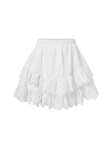 GORGLITTER Women's Mini Eyelet Skirt Tiered Ruffle High Waisted A Line Summer Skirts