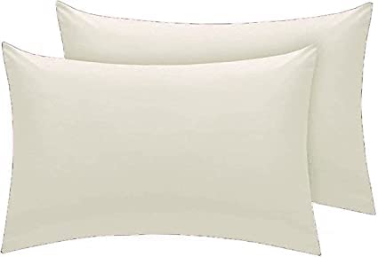 British Home Bedding - Plain Polycotton Percale Flat Bed Sheets - Premium Deluxe Hotel Quality (Cream, Pillow Case)