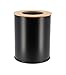Tendance - Poubelle de Salle de Bain 7L en métal Noir avec Couvercle Bambou