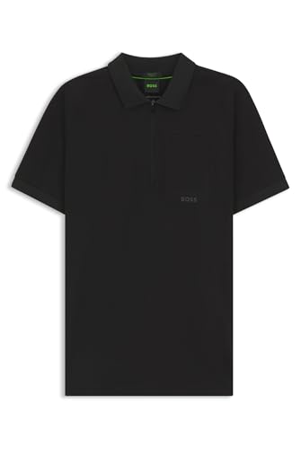BOSS Hombres Polo Urban Tech Polo Cuello con Cremallera de Algodón Stretch con propiedades de eliminación de humedad, Negro001, S
