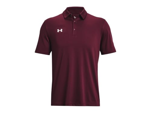 Under Armour Tech Team Mens Short Sleeve Polo Shirt LT Maroon-White4