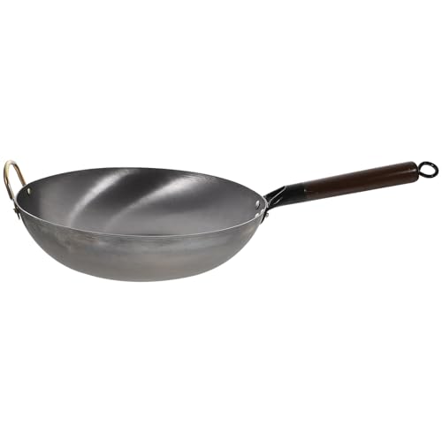 Sartén Wok de Hierro 32 cm Fondo Plano con Mango de Madera miniatura 1
