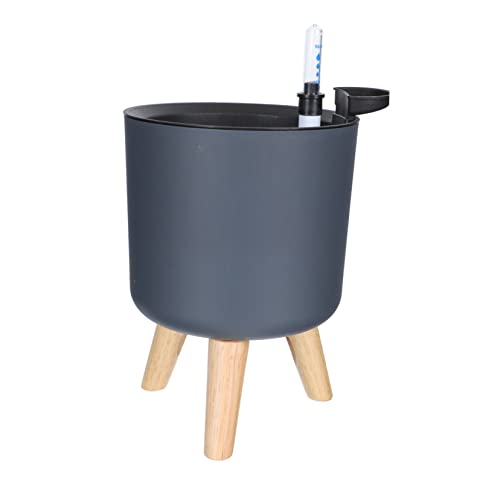 GARIOUANS 1 Pieza Maceta Autorriego con Indicador de Agua y Patas de Madera Maceta Redonda para Plantas Hidropónicas para Escritorios y Color Gris Mediano
