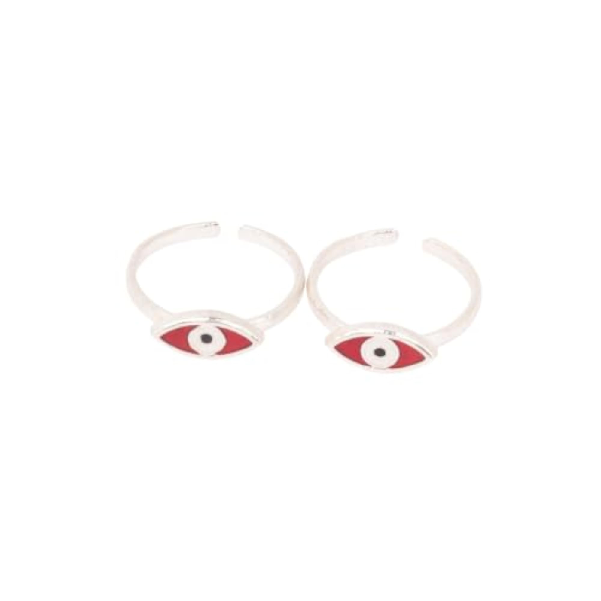 Adya Red Nazar 925 Sterling Silver Toe Ring Pair, Adjustable