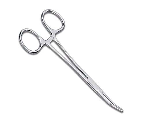 Silver Kelly 15Cm Pet Grooming Hemostat, Hair Pulling Forceps, Locking Tweezers (Curved),