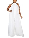 Ekaliy Women's Sexy Summer Jumpsuit Halter Neck Sleeveless Chiffon Wide Leg Long Pant Jumpsuit Romper One Piece Party Outfit White Small