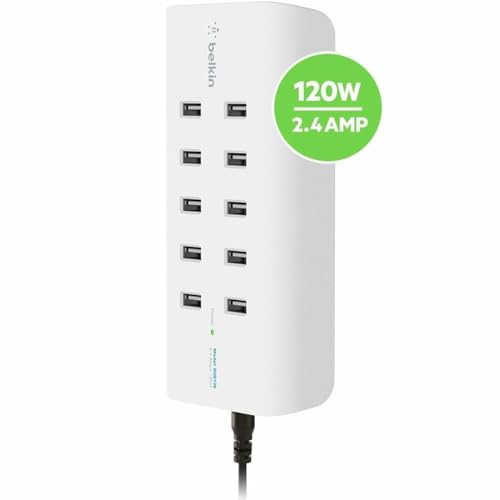 Belkin Caricabatteria A 10 Porte Usb-A, 10 X 2,4 A, Ricarica Rapida, Protezione Dalle Sovracorrenti Integrata, Bianco - 2