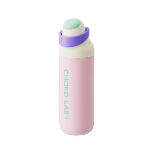 CHAKO LAB Botella de Agua Aislada de 23oz con Recubrimiento Cerámico, Pajilla y Tapa con Pico, Taza de Café de Acero Inoxidable a Prueba de Fugas, Estética Linda para Gimnasio, Deportes, Trabajo y Escuela (Rosa)