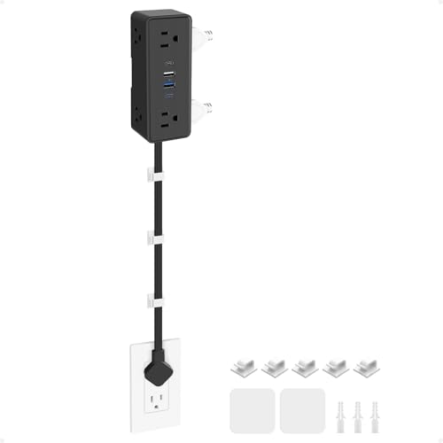 Electrical Outlet Extender Stick Features 4 USB & 6 Outlets 39in Flexible Extension Cord Access Hard-to-Reach Outlets Wall Plug Power Socket Expander Nightstands Sofa Desk