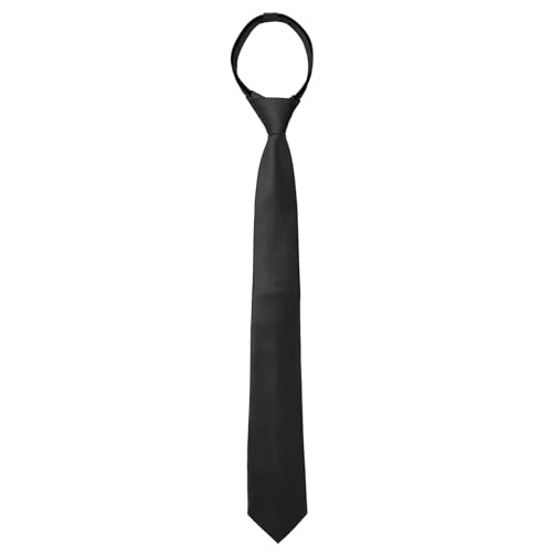 Lilbitty Corbata negra preatada, ajustable, estrecha con cremallera, 6,9 cm, para sujetar, color sólido para bodas, graduaciones, escuelas, Negro, L