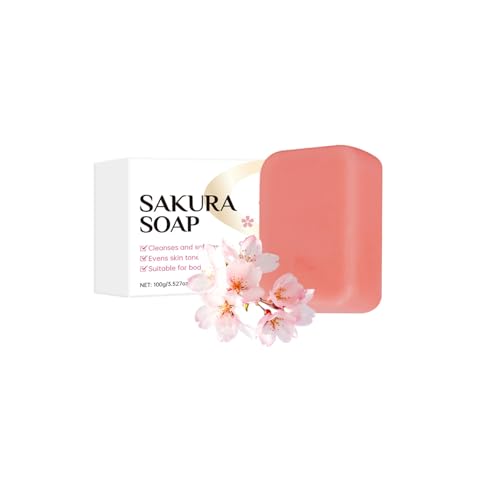 Vawolecy Jabón de Sakura para el rostro y el cuerpo, Pastilla de jabón de flor de cerezo, Sellado, Suavizante, Tono de piel uniforme