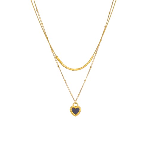 Collier double cœur noir et blanc cadeau d'anniversaire idéal femme et fille