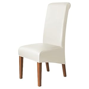 PU Faux Leather Waterproof Stretch Dining Chair Cover Chair Protector Seat Slipcovers Covers (Cream High Back, 4)