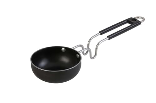 Image of Hard Anodised Tadka Pan, 11 cm Diameter, Stainless Steel Riveted Handle, 3mm Thick Plate, Vaghar /Chounk /Baghar Pan for Frying Dal /Spices, Gas Oven Compatible, Scratch Resistant