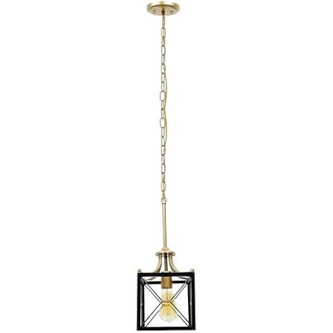 TOOTOO STAR Black and Gold Chandelier,with Farmhouse Style Metal Cage, Rustic Geometric Hanging Light E26 Base for Kitchen Island, Entryway, Indoor Cover