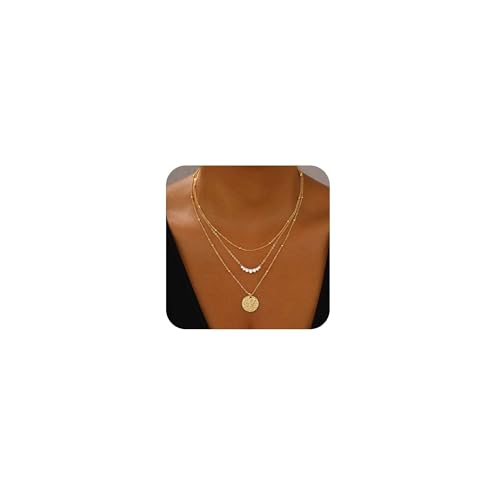 BBV Layered Gold Necklaces for Women Stackable Dainty 14K Gold Plated Silver Chain Necklace Layering Cute Fashion Pendant Choker Necklaces Trendy Jewelry Set Gifts for Women