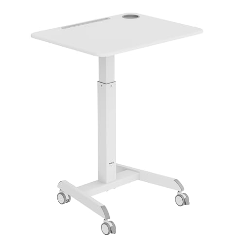 Image of Mount-It! Laptop Cart Rolling Desk Adjustable Height with 28.5 inch x 22 inch Tabletop, Ergonomic Sit-Stand Workstation on Wheels Portable for Home Office, Dorm, Classroom, White